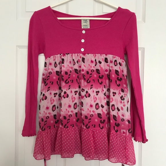 Vintage 725 Originals Girls M Size 10/12 Button Ruffle Hem Stripe Cheetah Print - Picture 1 of 11